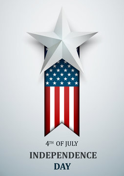 Happy 4th of July, USA Independence Day. Fourth of July greeting card template with american national flag. Vector illustration