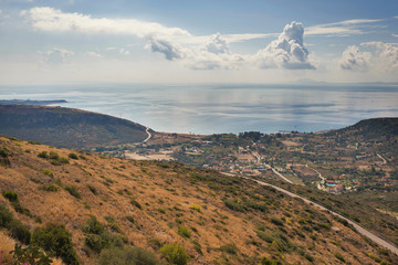 view of Kefalonia island with mountain and ionian sea. Greece.
