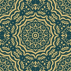 Floral Geometric Pattern with hand-drawing Mandala. Vector super illustration. For fabric, textile, bandana, scarg, print.