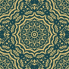 Floral Geometric Pattern with hand-drawing Mandala. Vector super illustration. For fabric, textile, bandana, scarg, print.