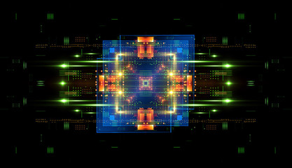 Information CPU engineering..Modern technology. Computer communications. Light effect. Big data center. .Super system. Smart core. Research and development. Virtual reality.