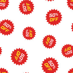 Discount sticker icon seamless pattern background. Business concept vector illustration. Sale tag promotion 50 percent discount symbol pattern.