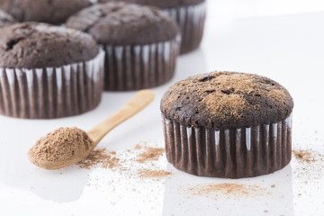 homemade cupcakes isolated on white background, close up
