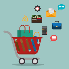 shopping cart with electronic commerce icons vector illustration design