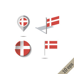 Map pins with flag of DENMARK - vector illustration