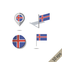 Map pins with flag of ICELAND - vector illustration