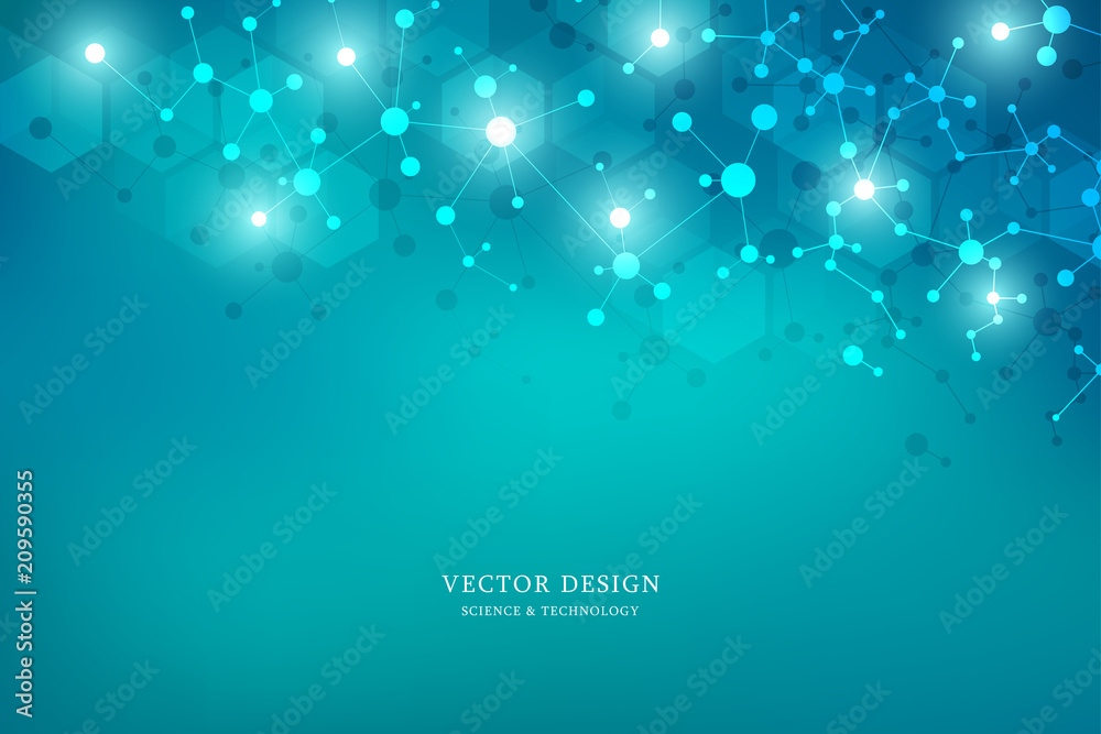 Wall mural abstract vector background with connected lines and dots. molecular structure or molecule dna.
