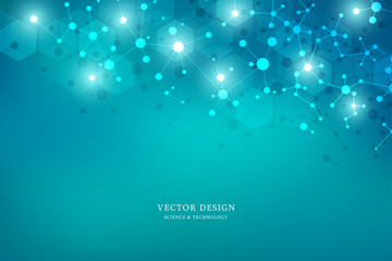 Abstract vector background with connected lines and dots. Molecular structure or molecule DNA.