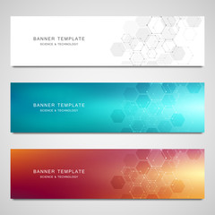 Vector banners for medicine, science and digital technology. Geometric abstract background with hexagons design. Molecular structure and chemical compounds.