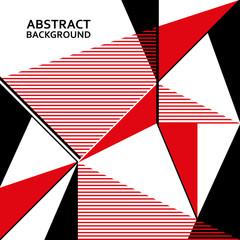 Abstract art square background with geometric triangles shapes and diagonal lines pattern. Banner in white, black and red colors. Template of design cover, poster in minimal style