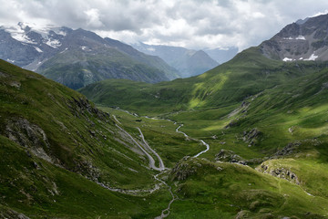 Beautiful landscape on the  Route des Grandes Alpes with Col de l'Iseran mountain pass who connects Italy to France.