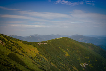 Beautiful mountains and blue sky in the Carpathians. Ukraine.