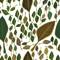 Fototapeta premium Seamless illustrations of leaves. Line, cover, repeat & messy.