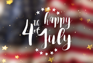 Inscription Happy 4th of July with USA flag.