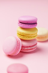 Macarons. Colorful Macaroons On Pink Background