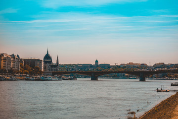 Fototapeta premium beautiful budapest overview with danube river and Margaret bridge