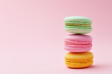 Macarons. Colorful Macaroons On Pink Background