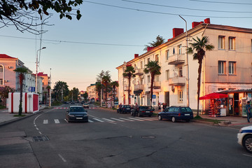 Fototapeta na wymiar Street of the Kobuleti in sunset light