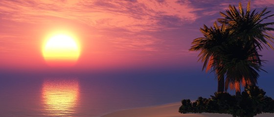 Fototapeta na wymiar island with palm trees in the ocean, tropical beach, 3D rendering 