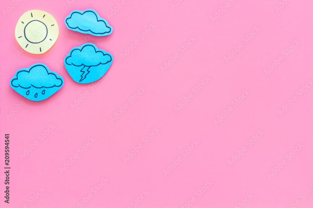 Canvas Prints weather forecast concept. modern weather icons set on pink background top view copy space