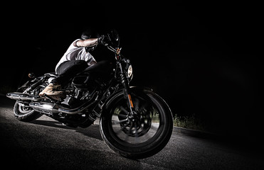 Fototapeta na wymiar High power motorcycle chopper at night.