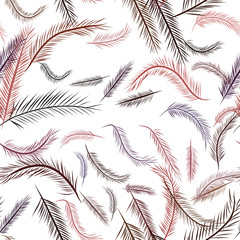 Seamless feather illustrations background abstract, hand drawn. Cartoon, color, wallpaper & messy.