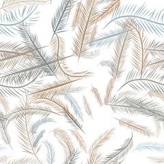 Seamless illustrations of feather. Template, color, messy & style.