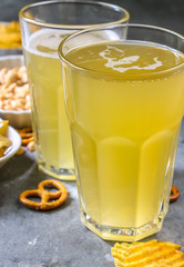 beer glasses and snacks