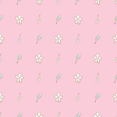 Seamless abstract leaves & flower illustrations background. Green, repeat, texture & messy.