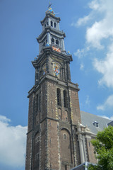 Fototapeta na wymiar Tower of Oude Kerk church, Amsterdam