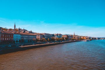 danube river with coastline at budapest