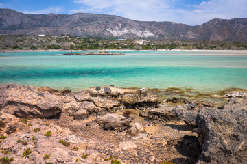 Elafonissi beach with pink sand on Crete, Greece