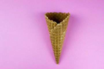 Sweet ice cream waffle cone. Summer food concept.