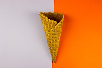 Sweet ice cream waffle cone. Summer food concept.