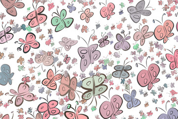 Hand drawn butterfly illustrations background, good for graphic design, wallpapers or booklets.