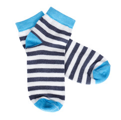 Kid cotton socks, striped texture. Isolated on white background