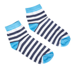 Kid cotton socks, striped texture. Isolated on white background