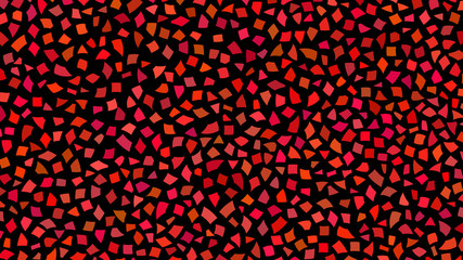 Abstract backdrop of small pieces of paper or splinters of ceramics in shades of red color on black background