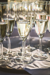 Champagne in flute glasses at a wedding