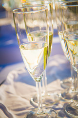 Champagne in flute glasses at a wedding