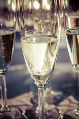 Champagne in flute glasses at a wedding