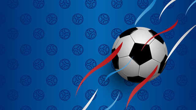 Realistic football on blue background, football world championship cup, abstract background, vector illustration