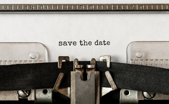 Text Save the date typed on retro typewriter