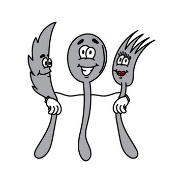 Cartoon Spoon, Knife And Fork Vector