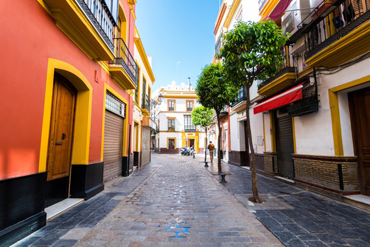 colorful streets of Seville old town, Spain