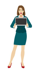 Businesswoman showing blank digital tablet PC