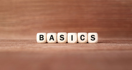 Word BASICS made with wood building blocks