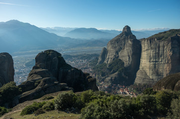 Fototapeta na wymiar Landscape with monasteries and rock formations in Meteora, Greece.