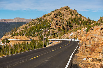 Highway in alpine tundra. Rocky Mountains, Colorado.