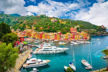 Rolgordijnen Prachtige baai met kleurrijke huizen in Portofino, Ligurië, Italië © Olena Zn